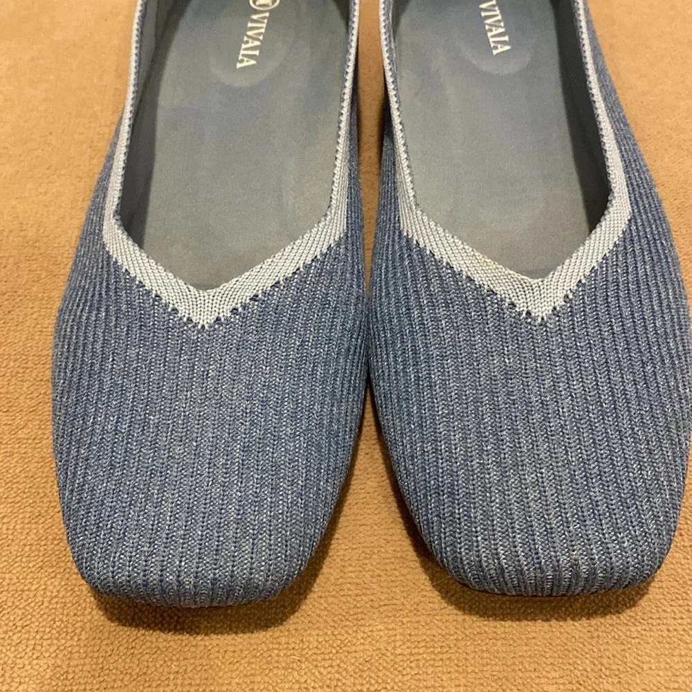 VIVAIA Margot Square-Toe V-Cut Knitted Flats Denim Blue Size 40 great used - Picture 7 of 12
